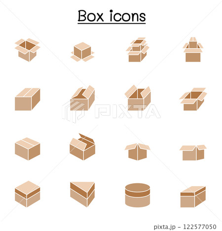 box icon set in flat color style 122577050