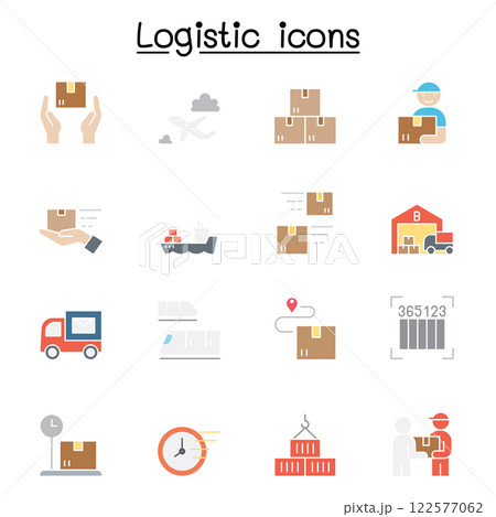 Logistic icon set in flat color style Logistic icon set in flat color style 122577062