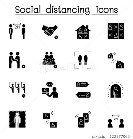 Social distancing icon set in glyph stlye Social distancing icon set in glyph stlye 122577069