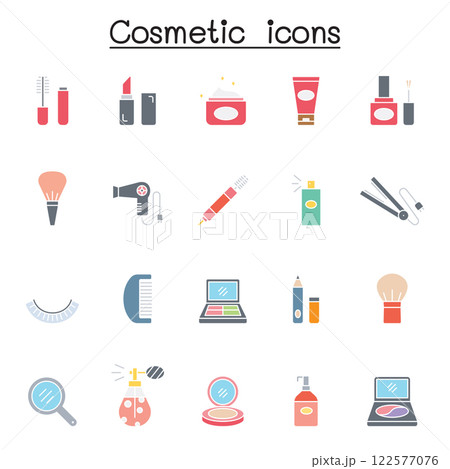 Cosmetic icon set in flat color style 122577076