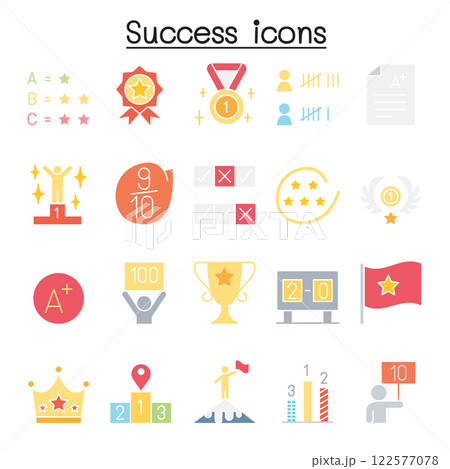Success icon set in flat color style Success icon set in flat color style 122577078