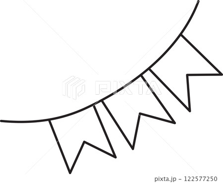 a garland of paper flags, a black and white vector linear icon isolated on a white transparent background a garland of paper flags, a black and white vector linear icon isolated on a white transparent background 122577250