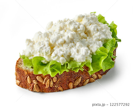 bread slice with fresh cottage cheese bread slice with fresh cottage cheese 122577292
