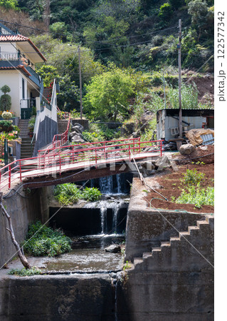 Waterfall and a bridge, Madeira, Portugal 122577342