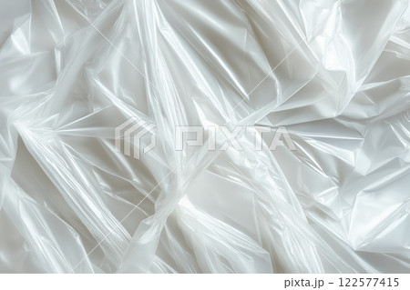 A Close-up of a White Plastic Film Wrap Texture 122577415