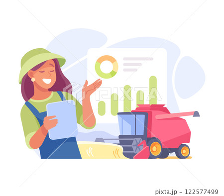 Farming Technology with Woman Farmer with Tablet Vector Illustration 122577499