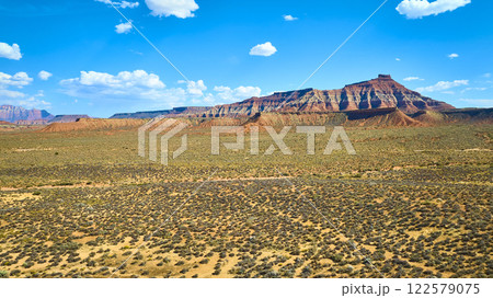 Aerial of Majestic Red Rock Formations in Utah Desert 122579075