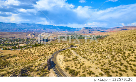 Aerial Desert Road and Town Gooseberry Mesa Utah Aerial Desert Road and Town Gooseberry Mesa Utah 122579120