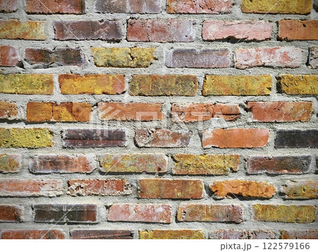 Rustic Brick Wall Texture Close-Up in Bright Daylight 122579166