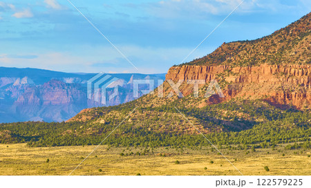 Aerial of Gooseberry Mesa and Distant Mountains at Golden Hour 122579225