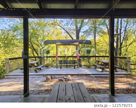 Serene Forest Picnic Area with Canoe Viewpoint at Eye Level 122579255