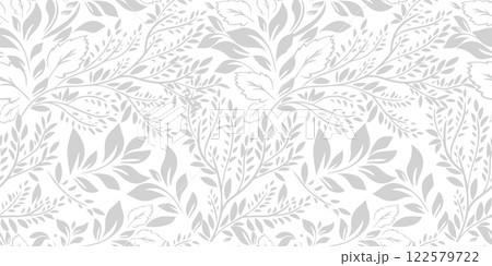 Seamless background grey graphic leaves. hand drawing. Not AI, Vector illustration Seamless background grey graphic leaves. hand drawing. Not AI, Vector illustration 122579722