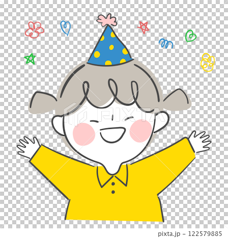 Character illustration of a child with a birthday hat on his birthday. 122579885