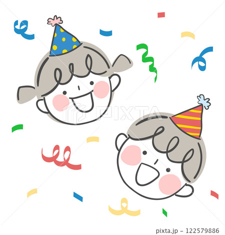 Character illustration of children with birthday hat on their birthdays. 122579886