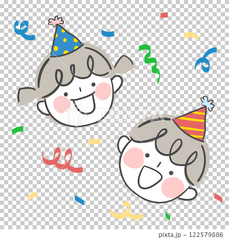 Character illustration of children with birthday hat on their birthdays. 122579886