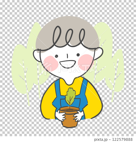 Character illustration of a child holding a flowerpot. Character illustration of a child holding a flowerpot. 122579888