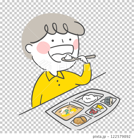 Character illustration of a child eating school meals. Character illustration of a child eating school meals. 122579892