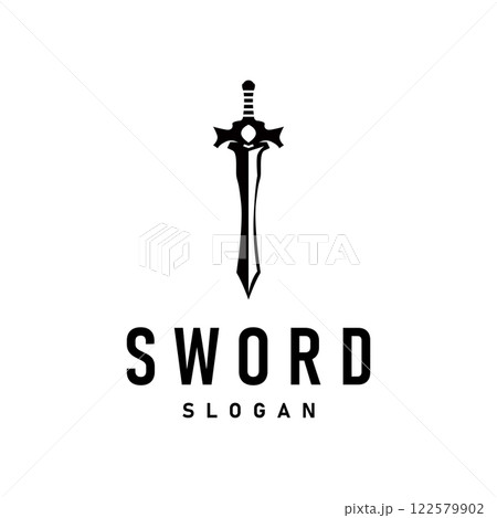 Black silhouette design logo sword war equipment impression blade power 122579902