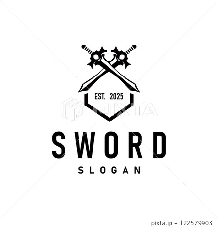 Black silhouette design logo sword war equipment impression blade power Black silhouette design logo sword war equipment impression blade power 122579903