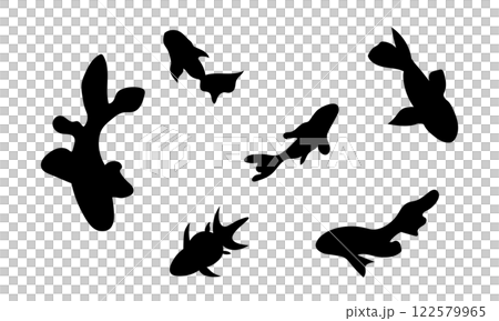 Silhouette illustration of swimming fish, top view 122579965
