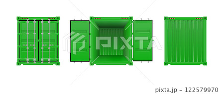 Green Shipping Cargo Container Twenty and Forty feet. Logistics and Transportation. Vector Green Shipping Cargo Container Twenty and Forty feet. Logistics and Transportation. Vector 122579970