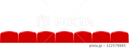 Movie theater hall with seat rows for audience and cinema projector. Vector Movie theater hall with seat rows for audience and cinema projector. Vector 122579985