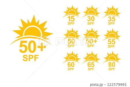 SPF 50 icon. Sun protection for skin. UVA UVB sunscreen protection. SPF icon for or skin cosmetics packaging. Vector SPF 50 icon. Sun protection for skin. UVA UVB sunscreen protection. SPF icon for or skin cosmetics packaging. Vector 122579991
