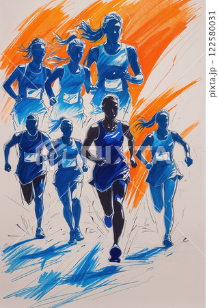 Running silhouette colorful. Ideal for running poster. AI Generated Running silhouette colorful. Ideal for running poster. AI Generated 122580031