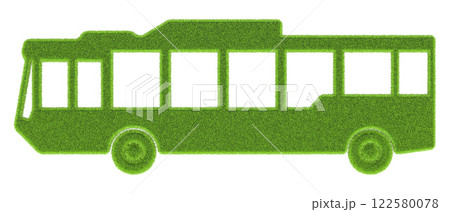 Electric bus, concept. Public bus from green grass, 3D rendering 122580078