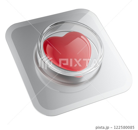 Pharmaceutical blister with red heart. 3D rendering 122580085