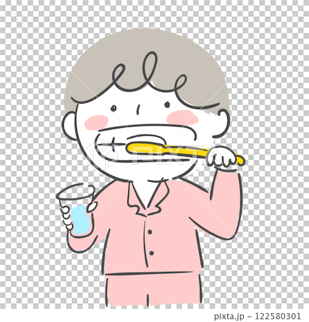 Character illustration of a child brushing his teeth. 122580301
