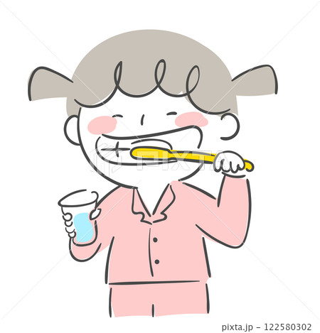 Character illustration of a child brushing his teeth. 122580302