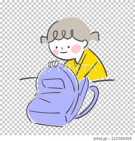 Character illustration of a child packing a bag Character illustration of a child packing a bag 122580304