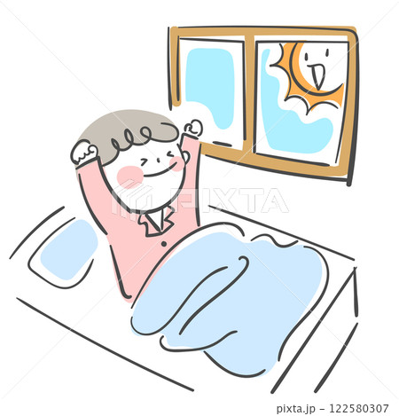 Character illustration of a child waking up and stretching in the morning 122580307