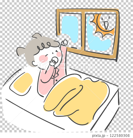 Character illustration of a child waking up and yawning in the morning 122580308