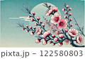 満開の桃の花と月【和風美】 122580803