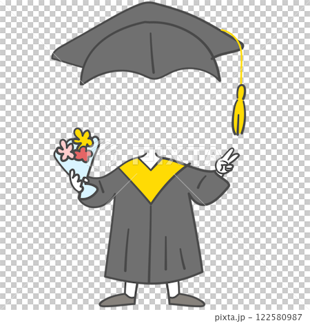 Character illustration in graduation clothes with a face cutout 122580987