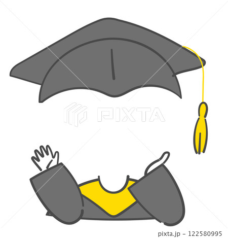 Character illustration in graduation clothes with a face cutout Character illustration in graduation clothes with a face cutout 122580995