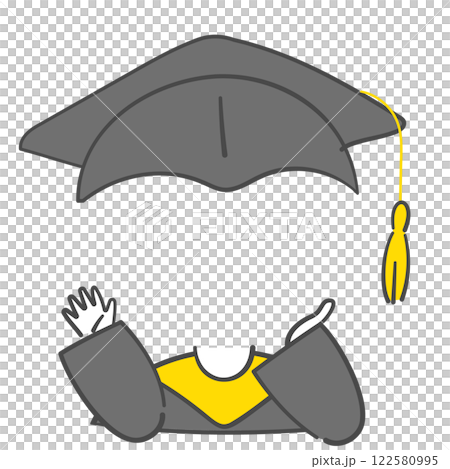 Character illustration in graduation clothes with a face cutout Character illustration in graduation clothes with a face cutout 122580995