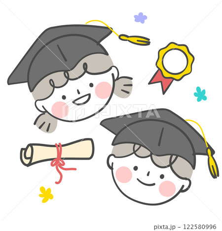 Graduation illustration with a character face in a bachelor's hat. 122580996