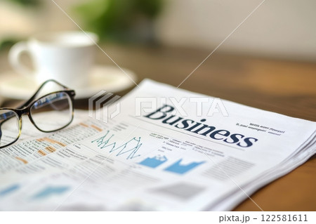 Business insights and trends office environment print media informative setting close-up view professional analysis 122581611