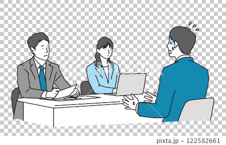 一名西裝筆挺的男子在求職面試時驚慌失措 122582661