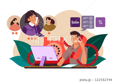 Salesperson calling by telephone to a potential customer 122582744