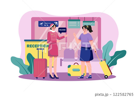 Hostess Greets Passengers At The Airport Reception 122582765