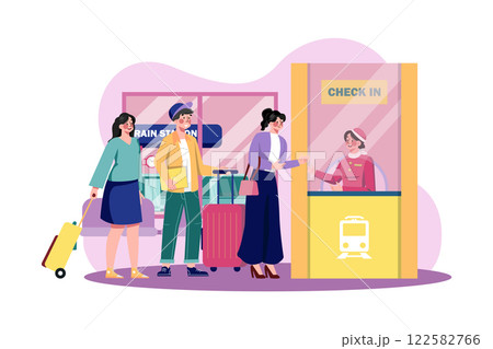 Passengers Stand In Line To Check In At The Train Station Passengers Stand In Line To Check In At The Train Station 122582766