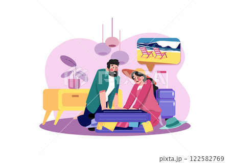 The Couple Has A Problem With Packing For The Trip 122582769