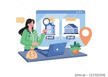 A Woman Finding A House For Rent Online 122582846