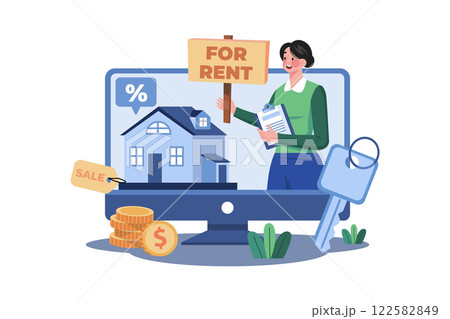 Online House Rental Service Illustration concept on white background Online House Rental Service Illustration concept on white background 122582849