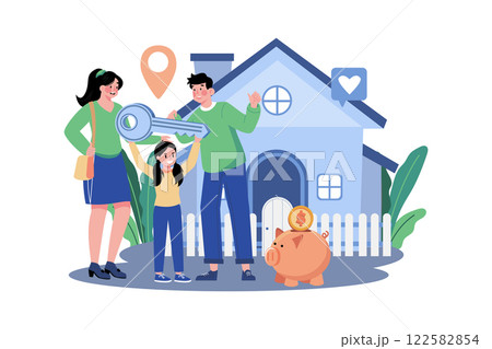 Happy Family Standing In Front Of A New House Happy Family Standing In Front Of A New House 122582854