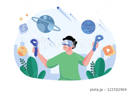 Man Playing VR Game Illustration concept on white background 122582904